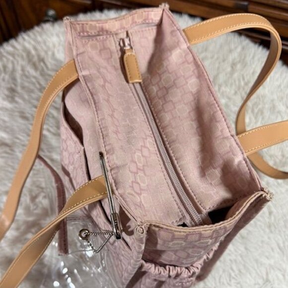 Nine West Pink Geo Canvas Bag + Bear Charm + Bottle Carrier + Clear Clip Pouch - Picture 9 of 15